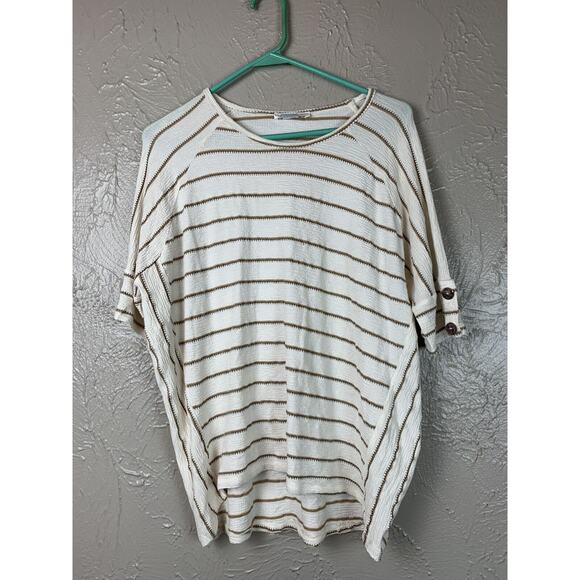 John Paul Richard Top Stretch Knit Short Sleeve Striped‎ Relaxed Fit Size Large - Picture 1 of 3